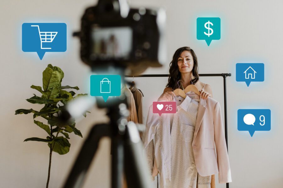 Woman live streaming for online shopping campaign